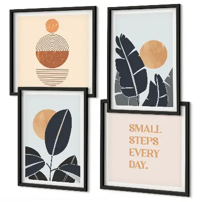 Set de 4 cuadros para salón con diseños minimalistas de plantas y soles