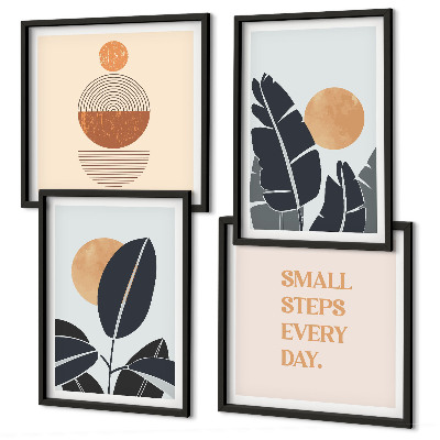 Set de 4 cuadros para salón Diseños de plantas, grandes soles minimalistas