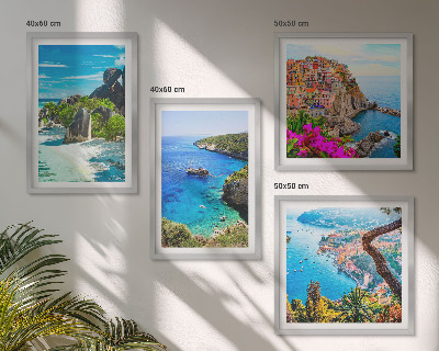 Set de cuadros modernos para salón Palmeras junto al mar y aguas azules