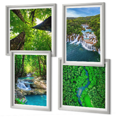 Galería de pared Cascadas de agua de bosque verde