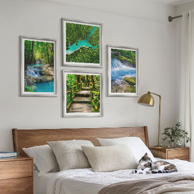 Set de 4 cuadros para salón Bosques verdes, aguas cristalinas