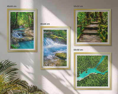 Set de 4 cuadros para salón Bosques verdes, aguas cristalinas
