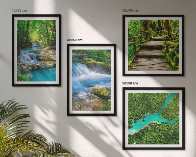 Set de 4 cuadros para salón Bosques verdes, aguas cristalinas