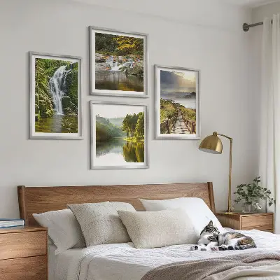 Set de cuadros modernos para salón con diseño de cascadas, montañas, nubes y paisaje de otoño