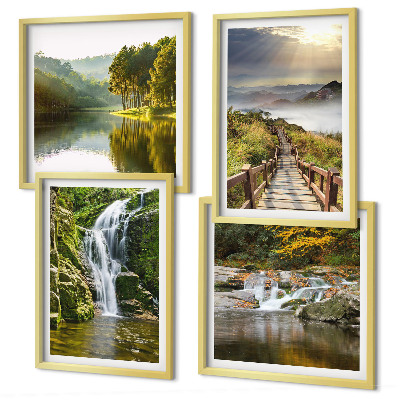 Set de cuadros modernos para salón cascadas montañas nubes otoño