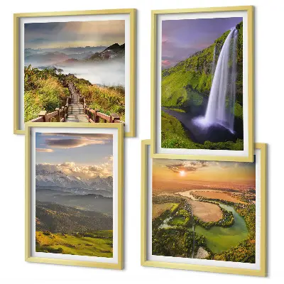 Galería de pared con motivos de montañas, ríos y cascadas