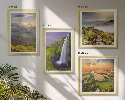 Galería de pared con motivos de montañas, ríos y cascadas