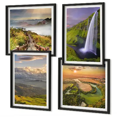 Galería de pared con motivos de montañas, ríos y cascadas