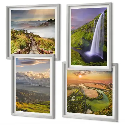 Galería de pared con motivos de montañas, ríos y cascadas