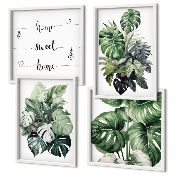 Set de cuadros modernos para salón Acuarela de hojas tropicales verdes