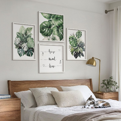 Set de cuadros modernos para salón Acuarela de hojas tropicales verdes
