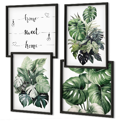 Set de cuadros modernos para salón Acuarela de hojas tropicales verdes