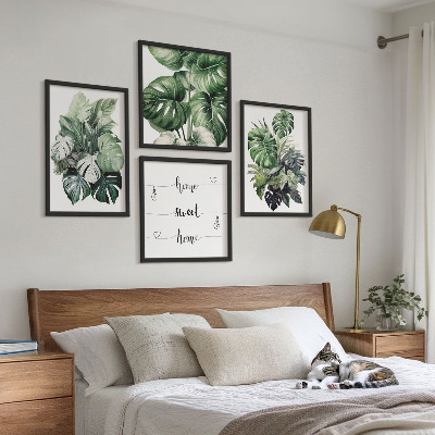 Set de cuadros modernos para salón Acuarela de hojas tropicales verdes