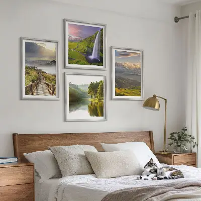 Set de 4 cuadros para salón con paisajes de montaña y cascadas
