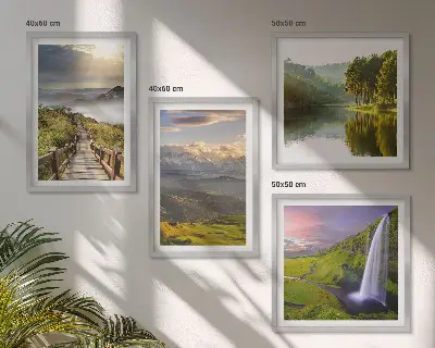 Set de 4 cuadros para salón con paisajes de montaña y cascadas