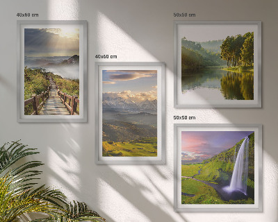 Set de 4 cuadros para salón paisajes de montaña cascada