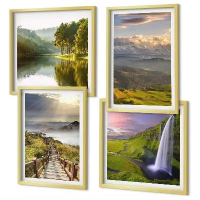 Set de 4 cuadros para salón con paisajes de montaña y cascadas