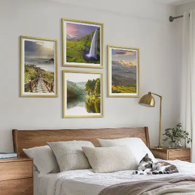 Set de 4 cuadros para salón con paisajes de montaña y cascadas