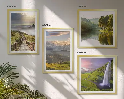 Set de 4 cuadros para salón con paisajes de montaña y cascadas