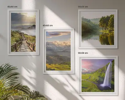 Set de 4 cuadros para salón con paisajes de montaña y cascadas