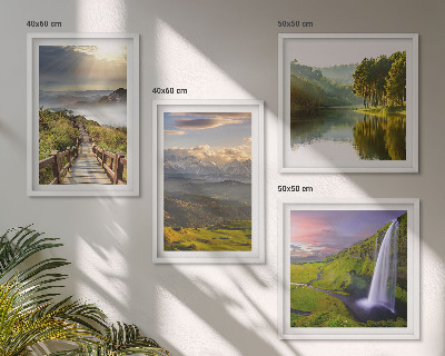 Set de 4 cuadros para salón paisajes de montaña cascada