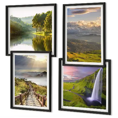 Set de 4 cuadros para salón con paisajes de montaña y cascadas