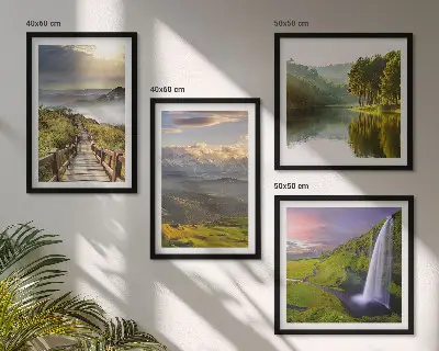 Set de 4 cuadros para salón con paisajes de montaña y cascadas