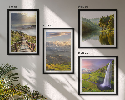 Set de 4 cuadros para salón paisajes de montaña cascada