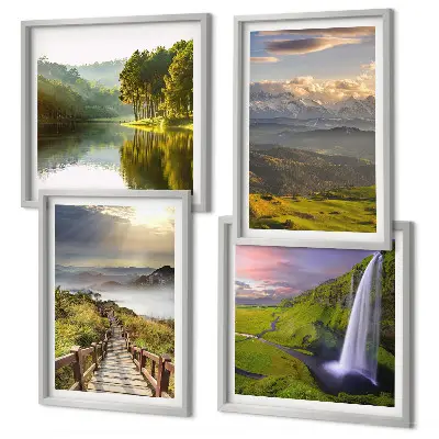 Set de 4 cuadros para salón con paisajes de montaña y cascadas