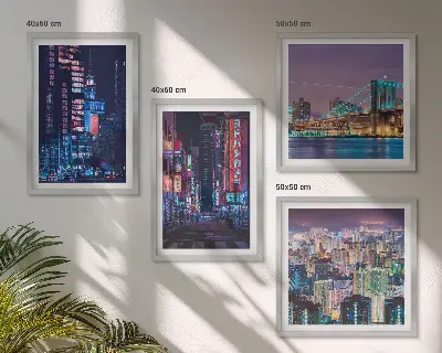 Set de cuadros modernos para salón diseño de ciudades nocturnas con luces de neón