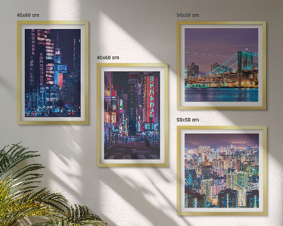Set de cuadros modernos para salón Ciudades nocturnas con luces de neón