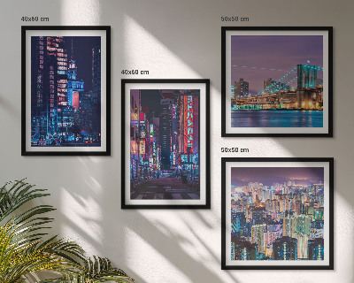 Set de cuadros modernos para salón Ciudades nocturnas con luces de neón