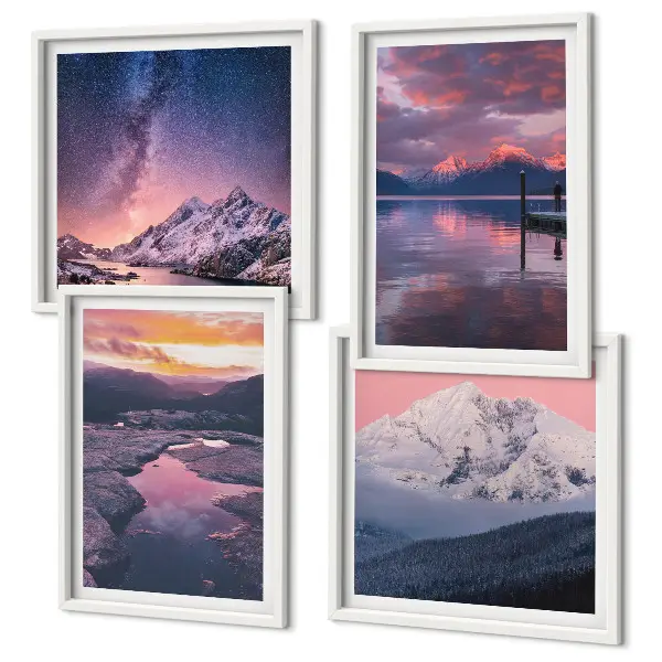 Set de 4 cuadros decorativos para salón con paisajes de montañas y agua