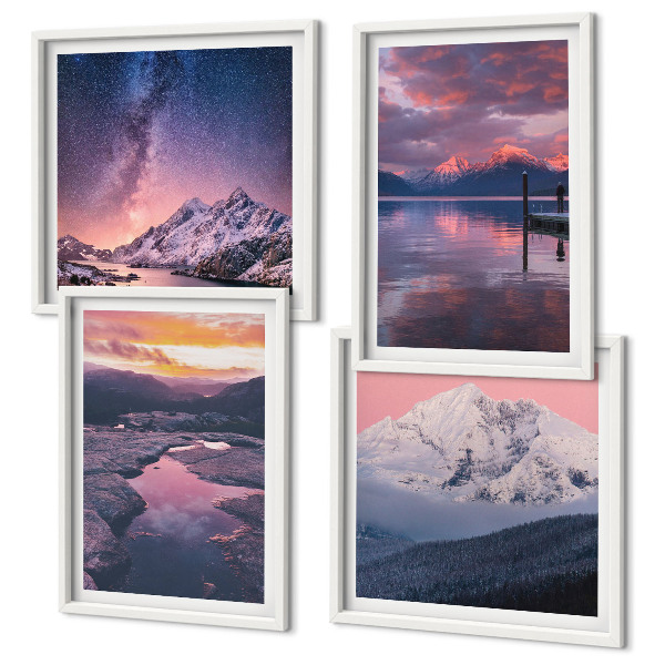 Set de 4 cuadros para salón Montañas, agua, hermosos paisajes