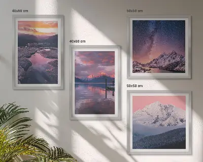 Set de 4 cuadros decorativos para salón con paisajes de montañas y agua