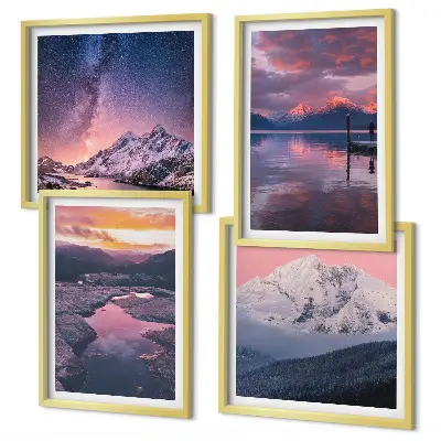 Set de 4 cuadros decorativos para salón con paisajes de montañas y agua