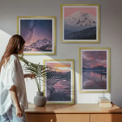 Set de 4 cuadros decorativos para salón con paisajes de montañas y agua