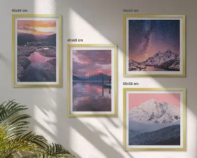 Set de 4 cuadros decorativos para salón con paisajes de montañas y agua