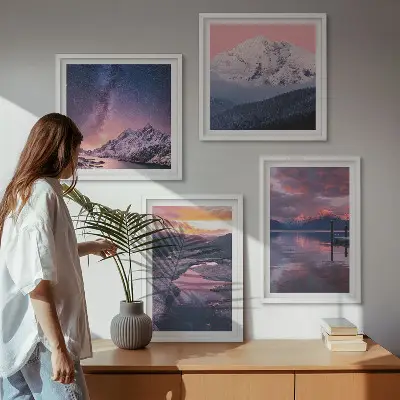 Set de 4 cuadros decorativos para salón con paisajes de montañas y agua