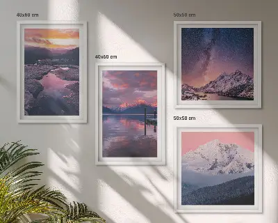 Set de 4 cuadros decorativos para salón con paisajes de montañas y agua