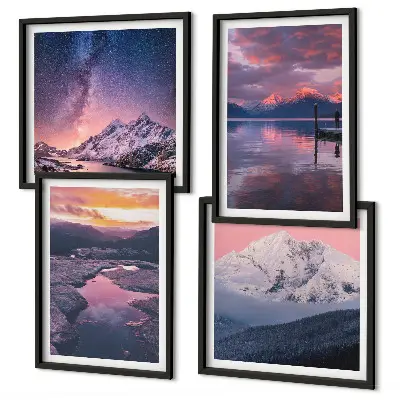 Set de 4 cuadros decorativos para salón con paisajes de montañas y agua