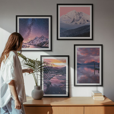 Set de 4 cuadros para salón Montañas, agua, hermosos paisajes