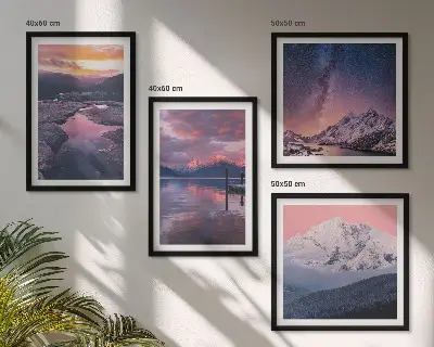 Set de 4 cuadros decorativos para salón con paisajes de montañas y agua