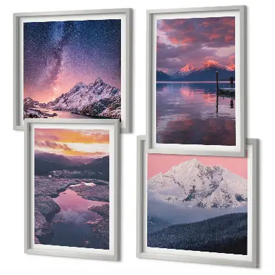 Set de 4 cuadros decorativos para salón con paisajes de montañas y agua
