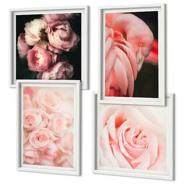 Galería de pared con diseño de flamencos en color rosa pastel