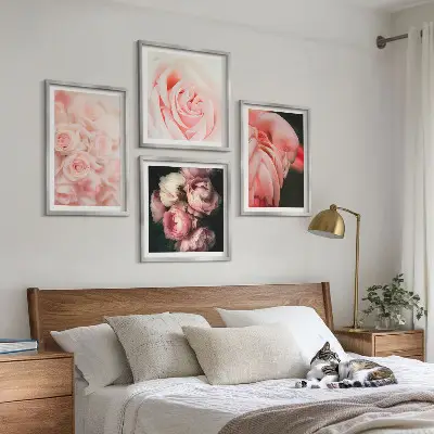 Galería de pared con diseño de flamencos en color rosa pastel