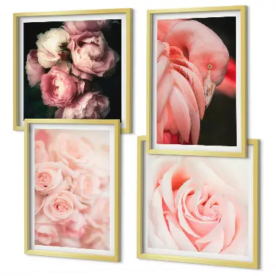 Galería de pared con diseño de flamencos en color rosa pastel