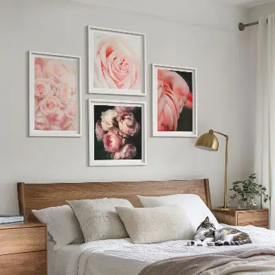 Galería de pared con diseño de flamencos en color rosa pastel