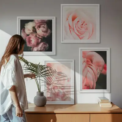 Galería de pared con diseño de flamencos en color rosa pastel