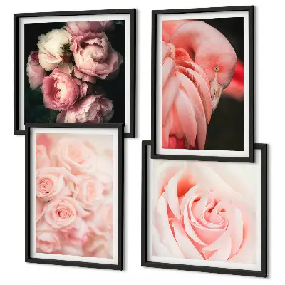 Galería de pared con diseño de flamencos en color rosa pastel